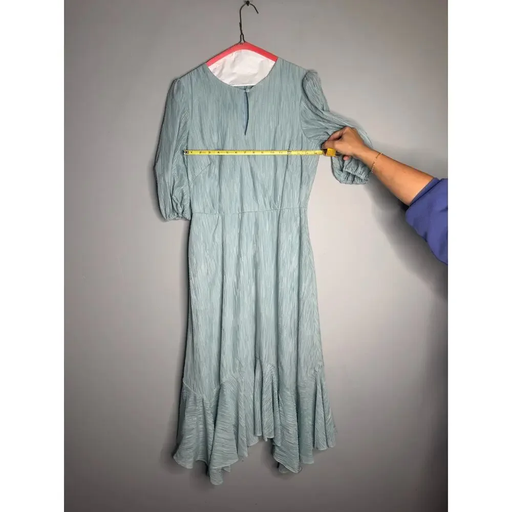 Maison Tara Blue Short Sleeve Swiss Dot Keyhole Back Zipper Midi Dress Size 10